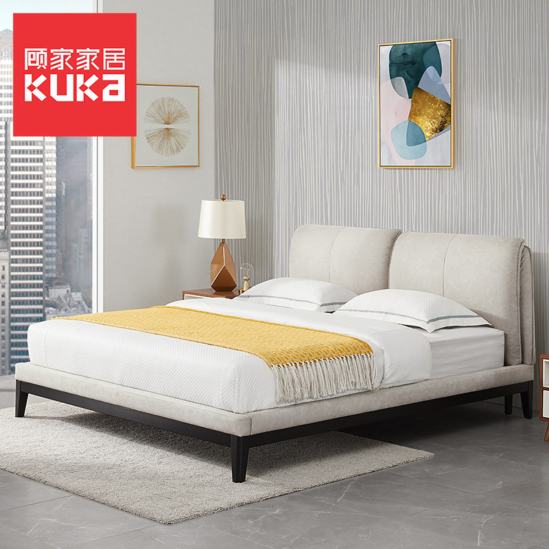 顾家家居KUKA 布艺床 科技布实木床 现代简约 主卧室双人床头软靠包 PTM317B 1.8*2.0m