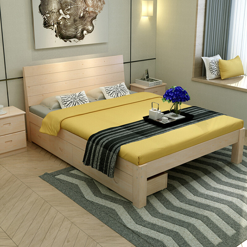 欧宝美木单人床双人床公寓床实木床1米宽带侧抽屉 2*1.2m