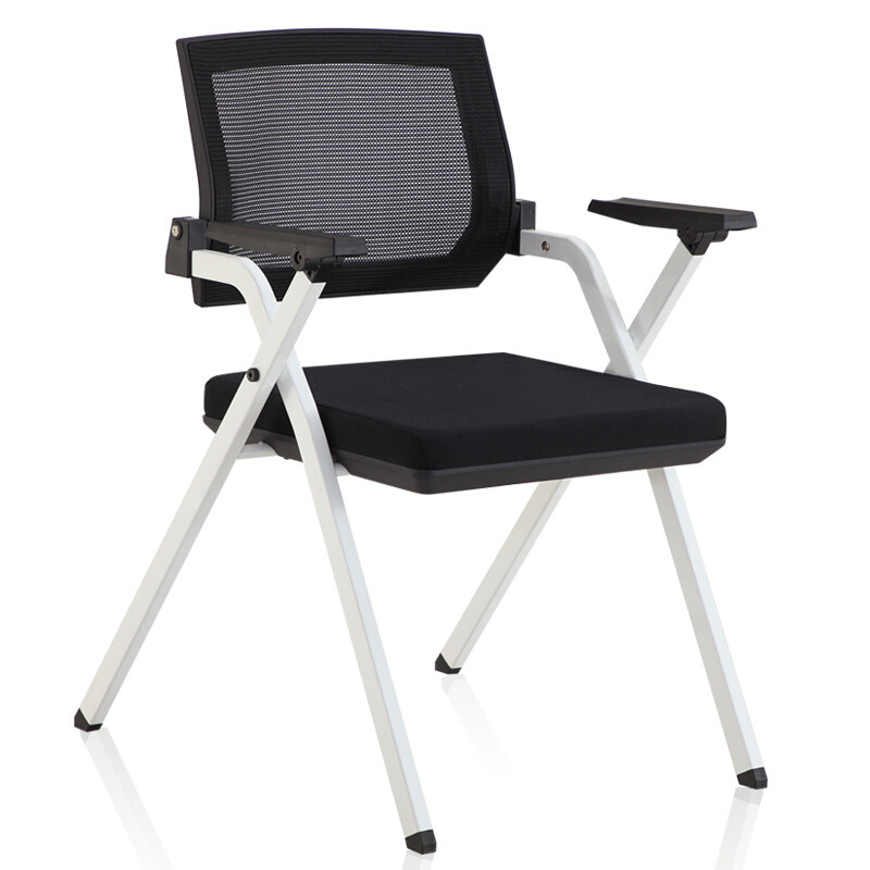 培训椅带写字板折叠桌椅一体学生靠背职员办公椅子简约网布会议椅款 白色钢架