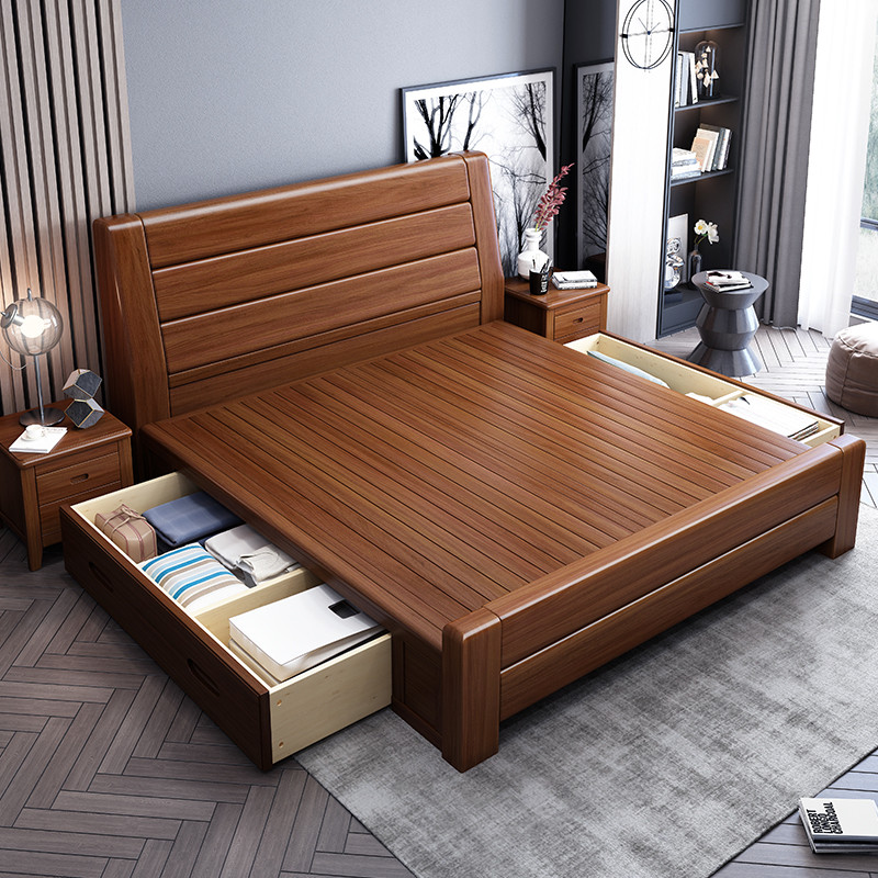 天惠子 床 木质实木床1.8米中式双人床经济型简约现代小户型主卧储物床 箱抽款单床+2柜+5D乳胶棉床垫