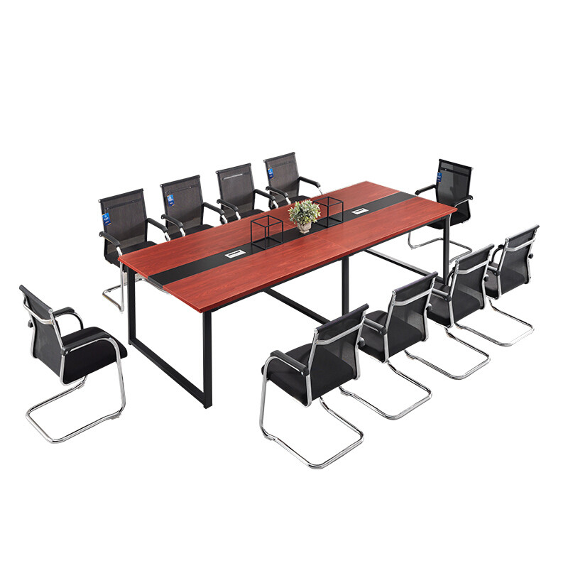 欧宝美会议桌洽谈桌简易钢架桌员工桌长条培训桌红樱桃色