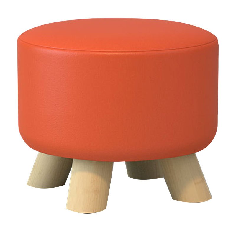 欧宝美家用皮艺小凳子创意免洗换鞋凳简约圆儿童实木板凳矮凳 红色