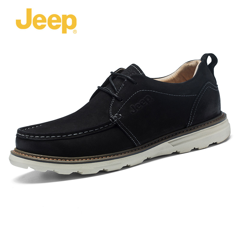 Jeep吉普男鞋系带生活休闲低帮复古配色皮鞋男鞋 黑色 42码