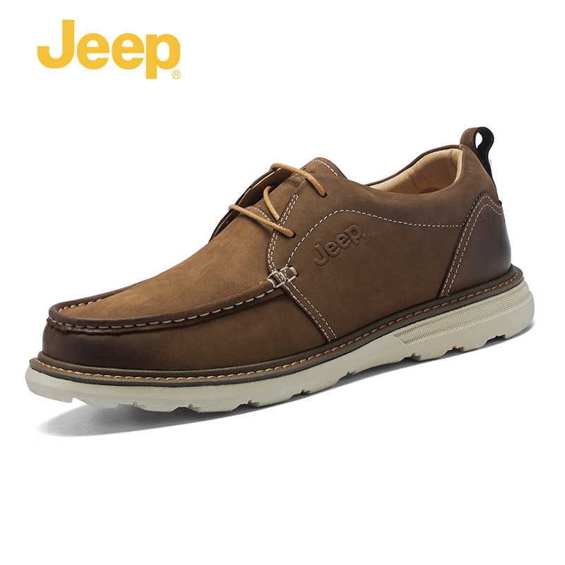 Jeep吉普男鞋系带生活休闲低帮复古配色皮鞋男鞋 咖啡色 42码
