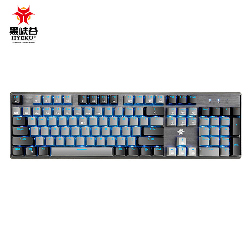 黑峡谷（Hyeku）GK715 机械键盘凯华BOX轴104键吃鸡游戏键盘笔记本电脑键盘 蓝色背光 灰黑红轴