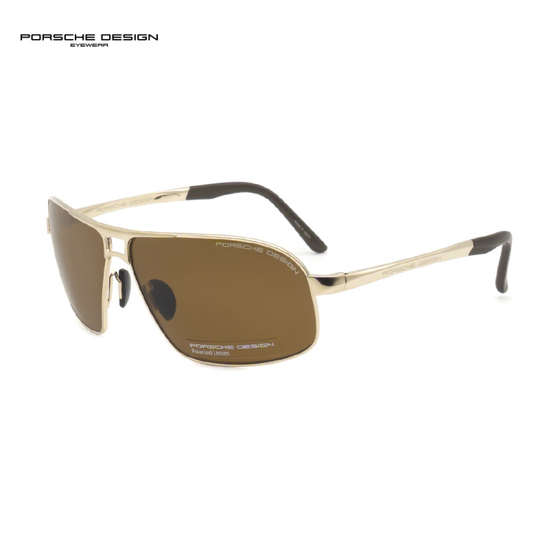 PORSCHE DESIGN保时捷太阳眼镜男款超轻时尚钛驾驶墨镜P8542 65mm B金色框棕色偏光片