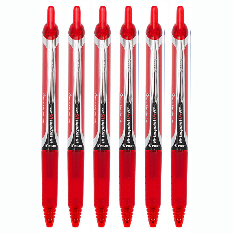百乐 (PILOT) BXRT-V5按动中性笔针管式针锋式办公中性笔 红色12支装送笔盒