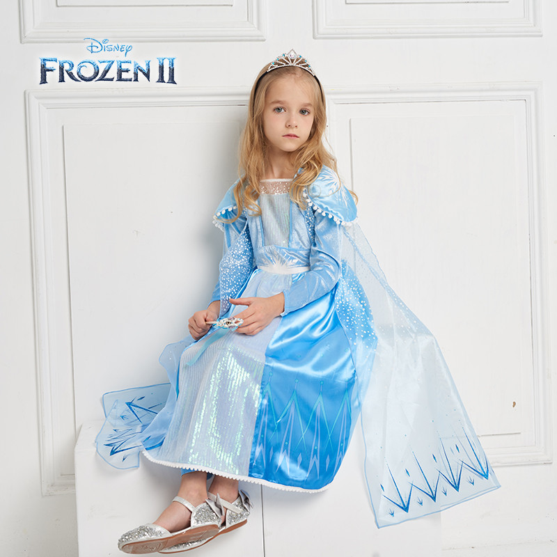 迪士尼冰雪奇缘2 艾莎公主裙流苏款 5035 冰蓝 110cm