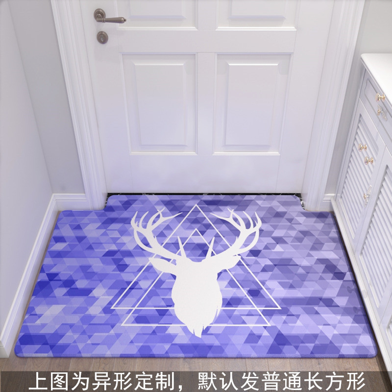 北欧卧室地毯垫进垫子地垫家用脚垫口入户卫生间厨房浴室_3 0.5×0.8米（支持裁剪，可定制） 北欧鹿-3-三角渐变蓝