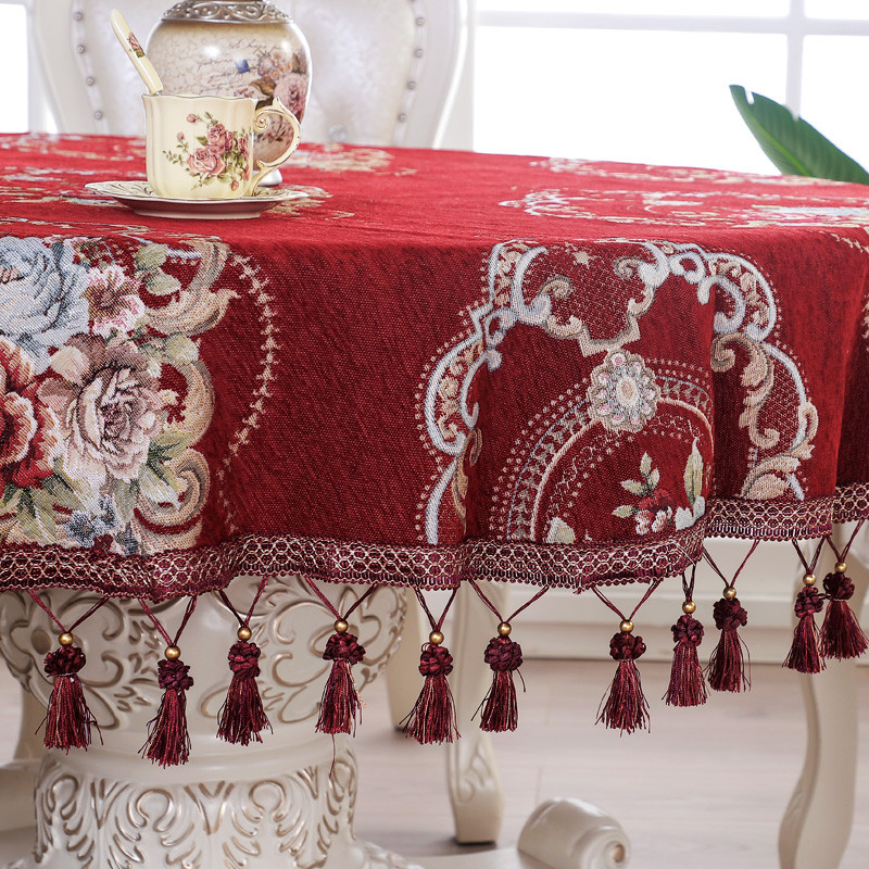 红色圆桌桌布大圆桌子台布结婚喜庆1.5米椭圆形餐桌布布艺茶几布_1