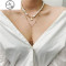 韩国气质巴洛克异形珍珠叠戴多层锁头长款项链吊坠网红锁骨链女