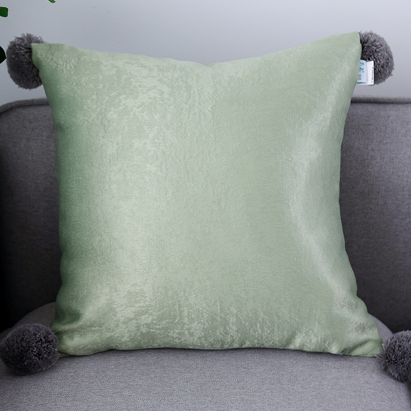 现代简约方形纯色抱枕北欧沙发样板房绒布靠枕绿色枕套45*45靠垫_1 70*70cm（单独枕套） 深绿绒球抱枕