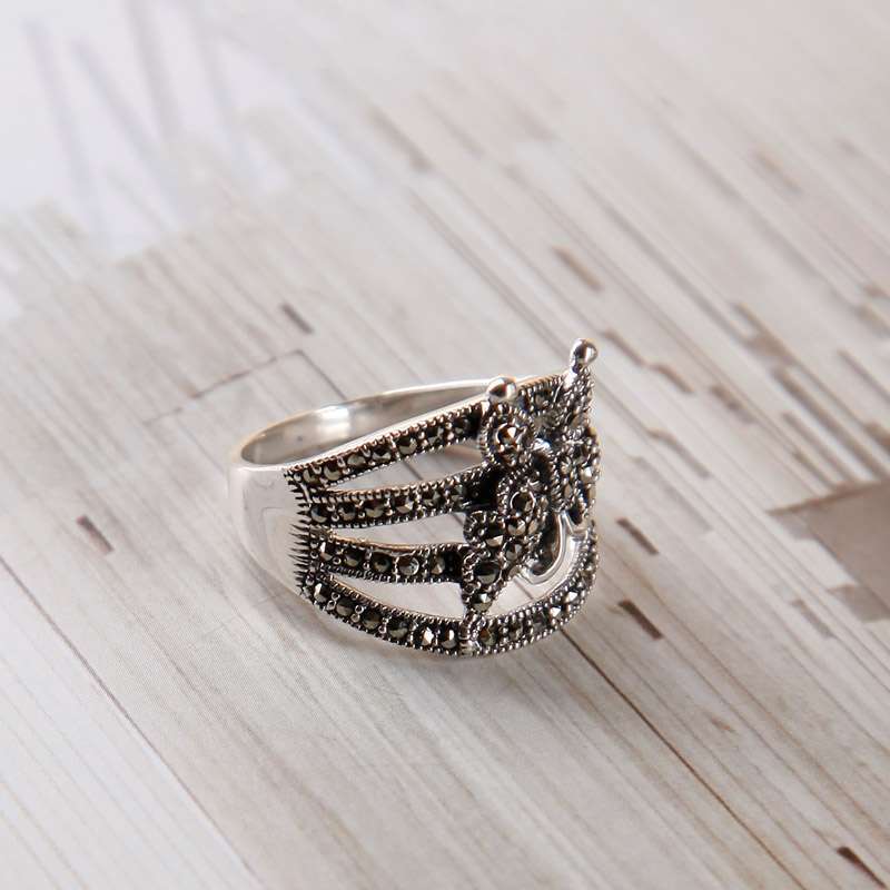 银复古镶钻蝴蝶飞舞女士戒指byr0014-16#