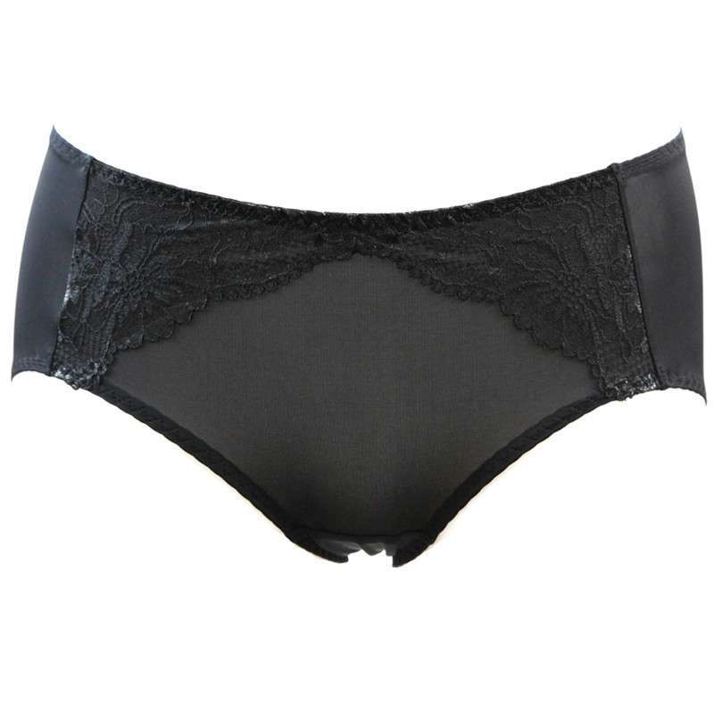 雅歌莉蕾丝边<em>纯棉女士平角内裤</em>黑透肤(l)lc310
