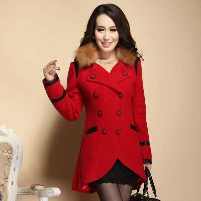 圣加婧毛妮外套秋冬款双排扣dayi毛领妮子大衣 新款女外套秋冬 修身 红色 XXL图片_苏宁易购