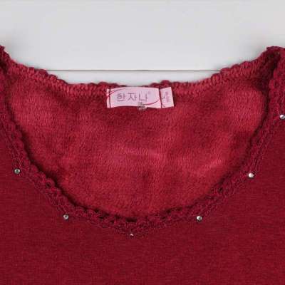 韩姿娜 专柜正品2013冬款蕾丝圆领加厚加绒女