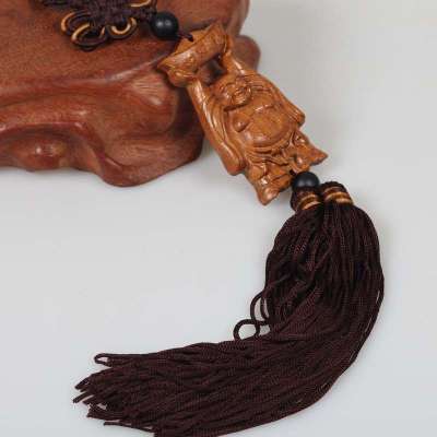 苗丽珠宝 天然梨花木车挂 举元宝弥勒佛汽车挂