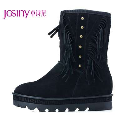 卓诗尼2013冬季女靴牛皮短靴真皮流苏靴内增