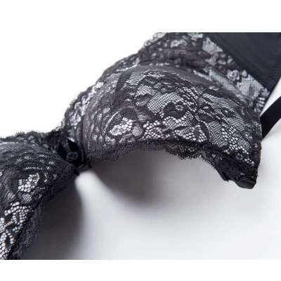 rubeh都市女士黑色蕾丝内衣<em>文胸</em>超聚拢加厚小