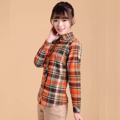 杰美依璐 新款韩版短款格子衬衫女长袖磨毛修