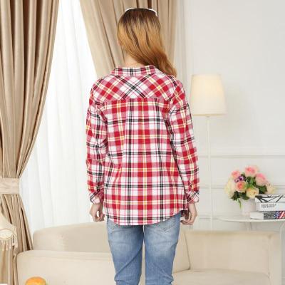 【爱宝准妈咪】孕妇秋装格子衬衣 韩版宽松长