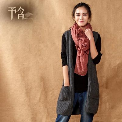 予含原创棉麻复古百搭粗线<em>编织针织衫</em> 女中长