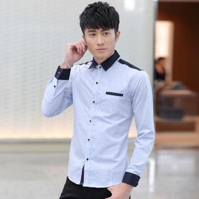 2015<em>男士</em>时尚休闲长袖<em>开衫衬衫</em>印花拼接简约