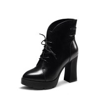 时代风时尚粗高跟女靴E57203 黑色 37码