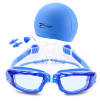 闪电客 泳镜游泳镜高清防雾近视大框度数男女士游泳装备带耳塞 透明蓝三件套