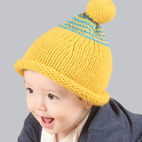 Wing House韩版宝宝冬季糖果色混纺毛线帽男女通用儿童帽子套头儿童帽子1-3岁 黄色 均码（约6-36个月）