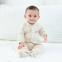 亿婴儿 彩棉婴儿保暖内衣对襟套装肩开扣套装秋冬加厚新生儿衣服2273 咖色条纹 73cm