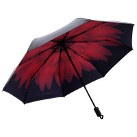 美度 MAYDU 全遮光黑胶防晒遮阳伞三折超轻小黑伞太阳伞晴雨两用 M3336 红色