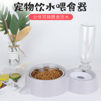 大容量自动喂食器自动饮水器猫碗狗碗双碗宠物用品喂食喝水二合一 饮水喂食 猫耳朵酷烟灰色自动饮水喂食器