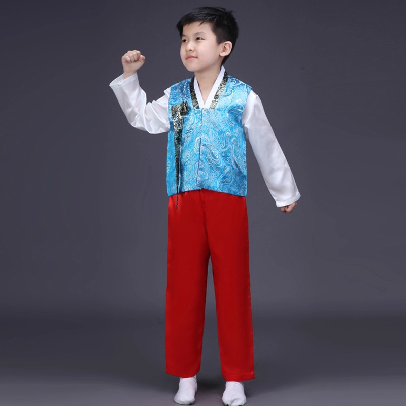 民族装鲜族服装 140cm MZ001儿童蓝色 尤萨舞