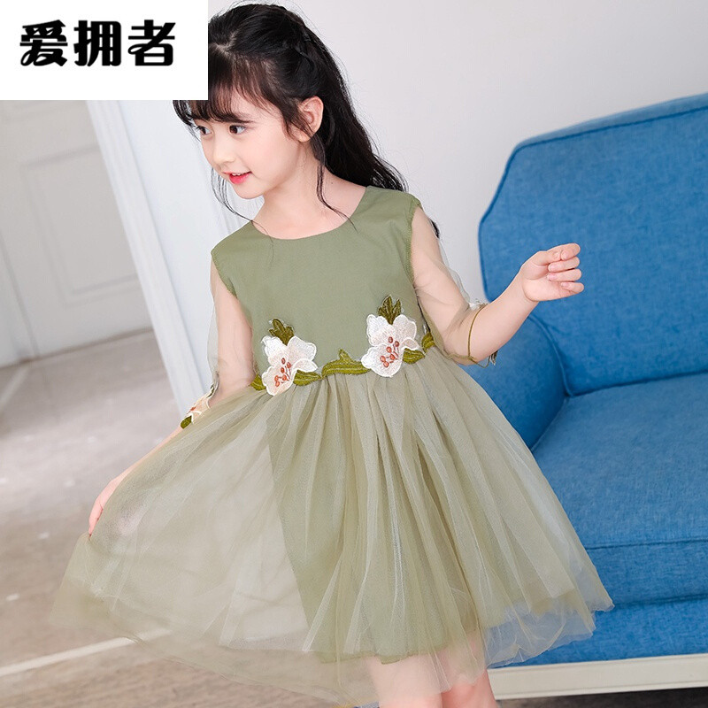 爱拥者新品夏季童装连衣裙女童蕾丝网纱裙子儿童女中大童小仙女蓬蓬裙