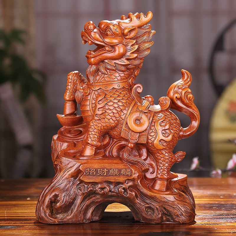 招财纳福麒麟摆件工艺品一对家居吉祥物客厅酒柜风水装饰品