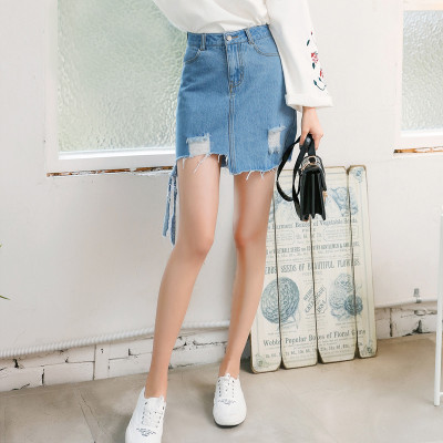 韩都衣舍2018新款女装夏装韩版牛仔短裙女A字半身裙GJ7960茆