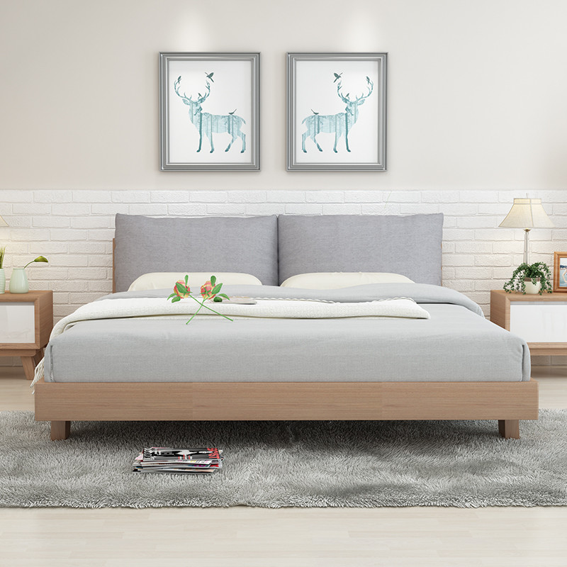 kay时代 简约欧式实木床 北欧小户型软靠床 现代双人床新款布艺床