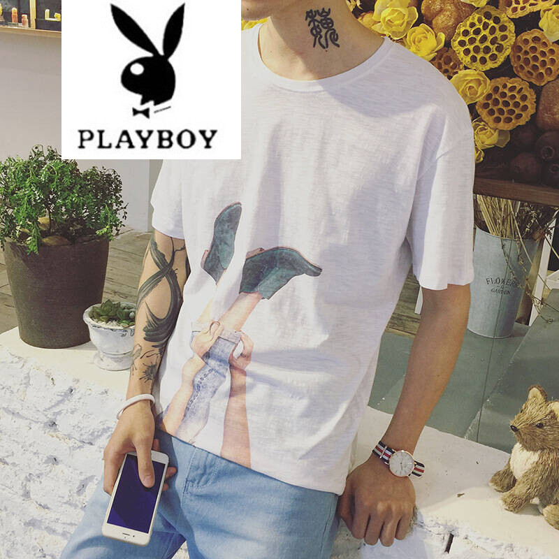 花花公子发型师折线男高初中初中恤短袖小伙恤图v折线题精神学生图片