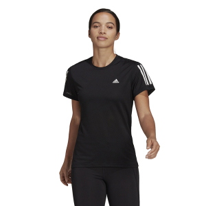 adidas Own the Run Cooler Tee 三条纹Logo印花运动跑步短袖T恤 女款 黑色 H59273