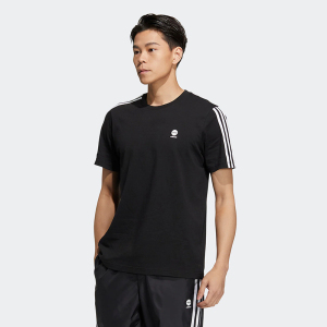 adidas neo 纯色条纹logo运动休闲圆领T恤 男款 黑色 HN8779