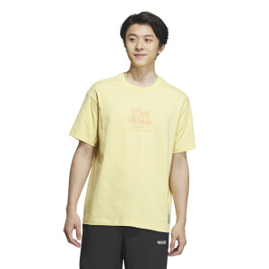 adidas neo 圆领休闲字母印花短袖T恤 男款 米黄色 IA6853