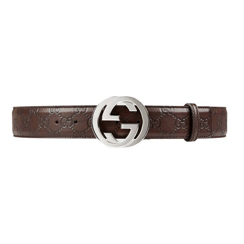 古驰(gucci) 男士signature经典时尚logo印花腰带 双g互扣式皮带 深棕