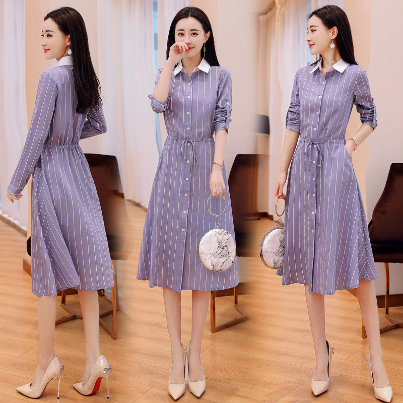 海蔓衣朵 2018春新款中长款修身显瘦气质休闲女士连衣裙