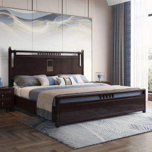 梵宜 新中式实木高箱储物1.8米双人床卧室婚床现代禅意古典家具503#