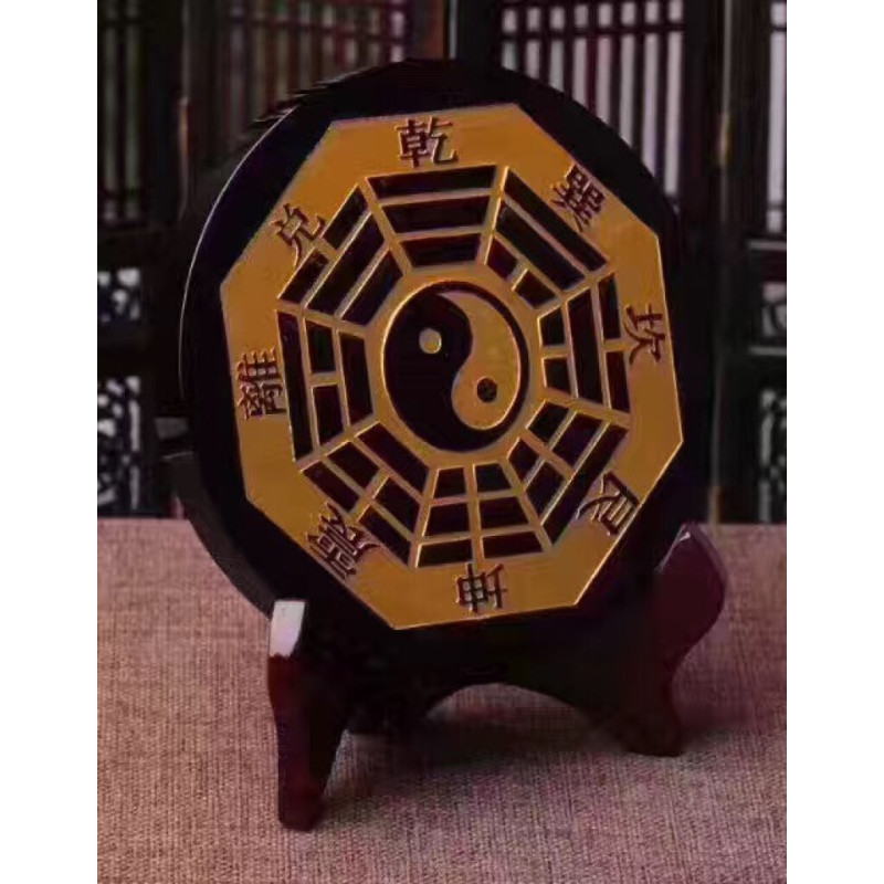 天然黑曜石乾坤八卦盘摆件七星堂八卦盘风水摆件 直径