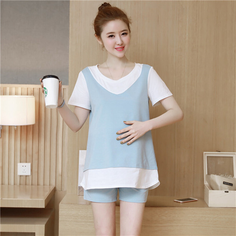 翡百裙2017新款夏装外出孕妇运动服上衣托腹