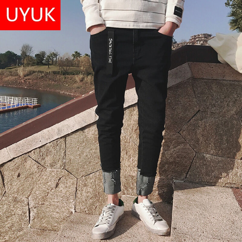 UYUK2017春款九分牛仔裤男休闲青少年小脚裤