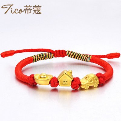 蒂蔻珠宝黄金有车有房有钱手编 黄金手链 彩编手链