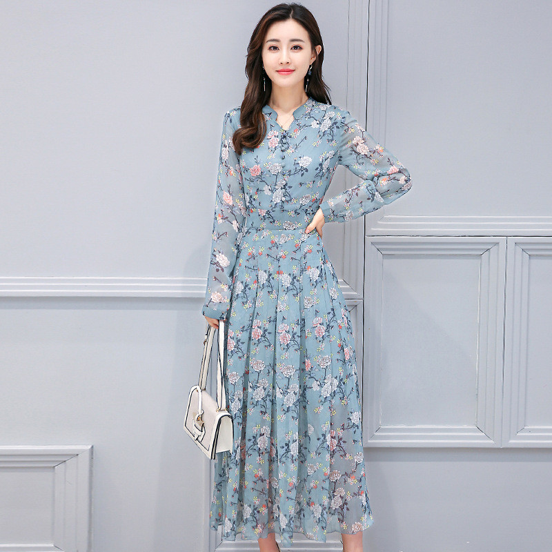 碎花长裙雪纺长袖 长裙连衣裙